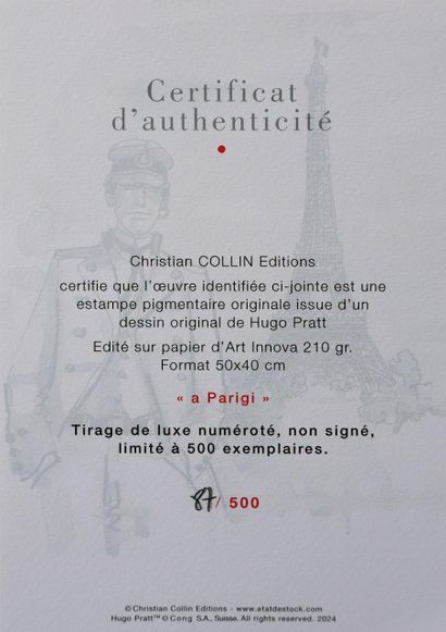 Hugo PRATT (1927-1995)
Corto Maltese in Paris,...