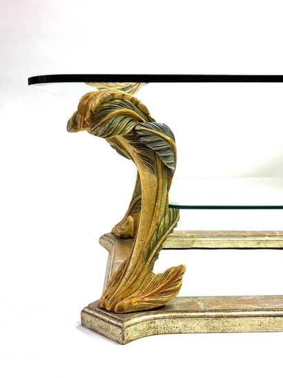 Coffee table with double glass tops, polychrome...