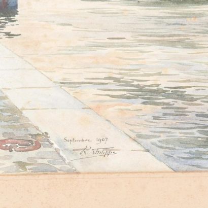 A.R. PHILLIPE
View of Notre Dame, 1907 
Watercolor...