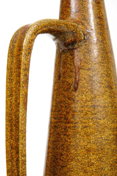 ACCOLAY 
Ochre-glazed ceramic spoon, broken...