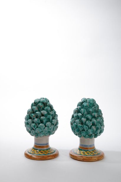 Green glazed ceramic pine cones for staircase...