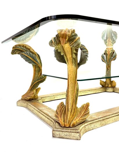 Coffee table with double glass tops, polychrome...