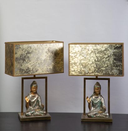 Paire de lampes à poser rectangulaires le...