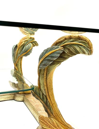 Coffee table with double glass tops, polychrome...