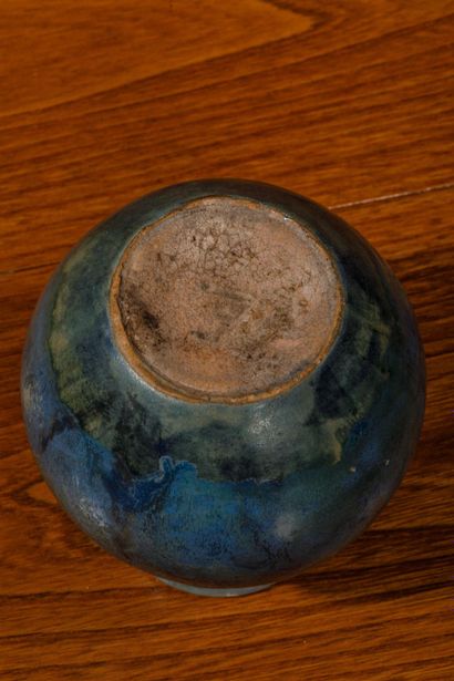 Turquoise blue glazed stoneware vase with...