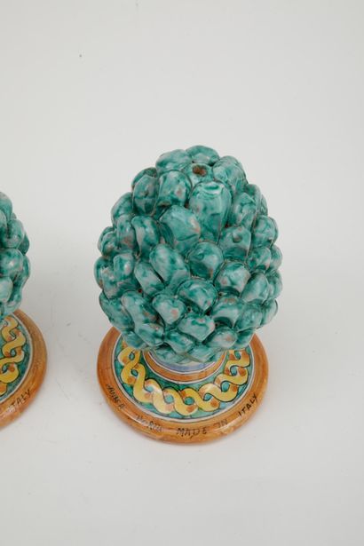 Green glazed ceramic pine cones for staircase...