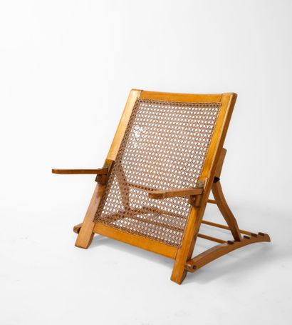 Chaise de pont en bois vernis et fond de...
