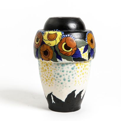 D'ARGYL
Enameled earthenware shell vase decorated...