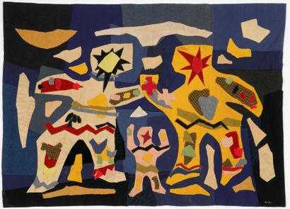 Rectangular patchwork of fabrics and tapestries...