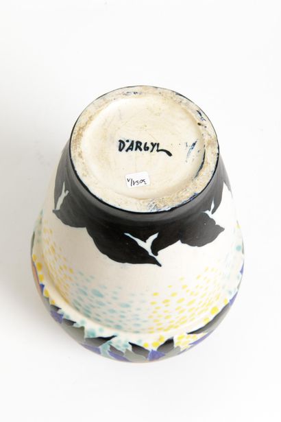 D'ARGYL
Enameled earthenware shell vase decorated...