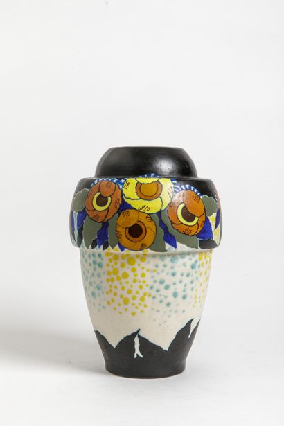 D'ARGYL
Enameled earthenware shell vase decorated...