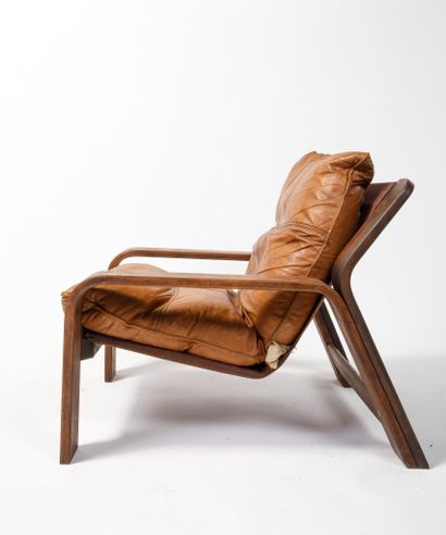 Pair of comfortable armchairs with varnished...
