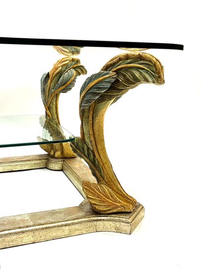 Coffee table with double glass tops, polychrome...