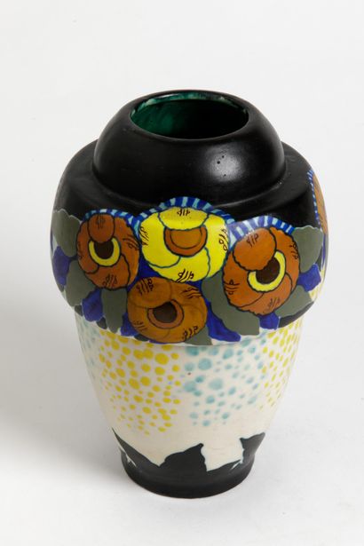 D'ARGYL
Enameled earthenware shell vase decorated...