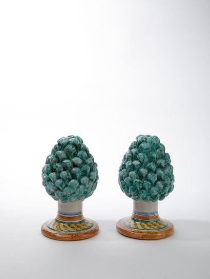 Green glazed ceramic pine cones for staircase...