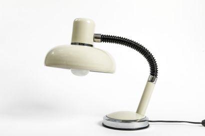 Lampe de bureau en métal laqué crème et chrome,...