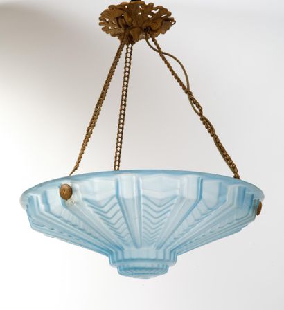 Lustre vasque en métal à trois chaines et...