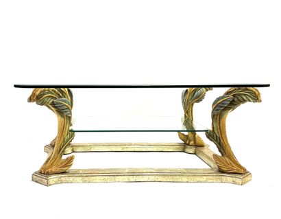 Coffee table with double glass tops, polychrome...