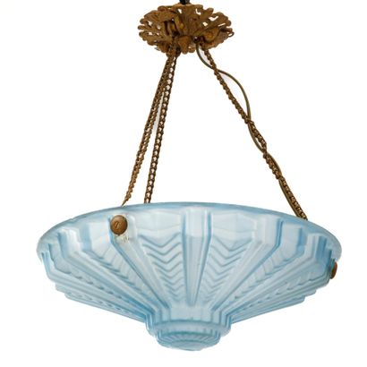 Lustre vasque en métal à trois chaines et...