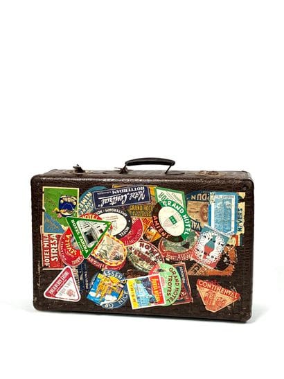 Crocodile-style embossed travel case in brown...