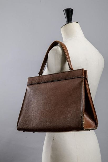 Havana leather handbag with gusset opening,...