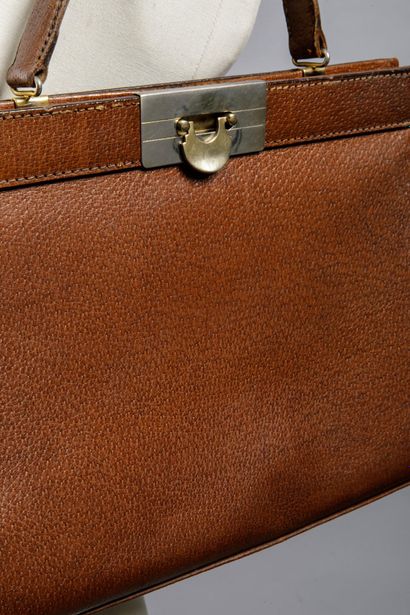 Havana leather handbag with gusset opening,...