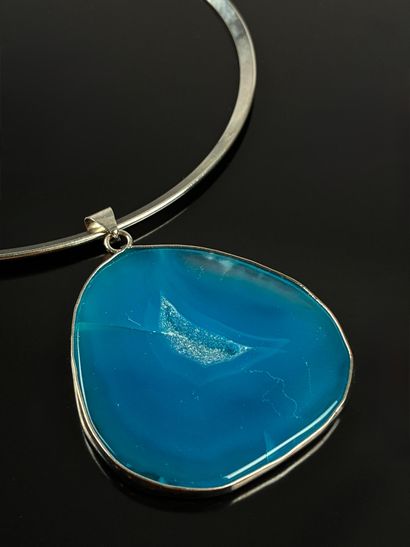 Torque necklace with blue stone pendant
L:...