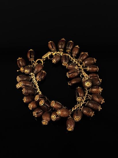 Gilded metal bracelet with coffee beans,...