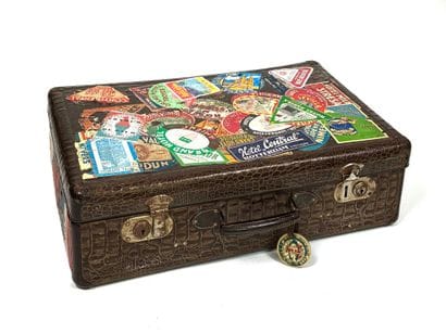 Crocodile-style embossed travel case in brown...