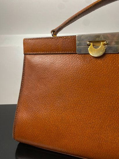 Havana leather handbag with gusset opening,...