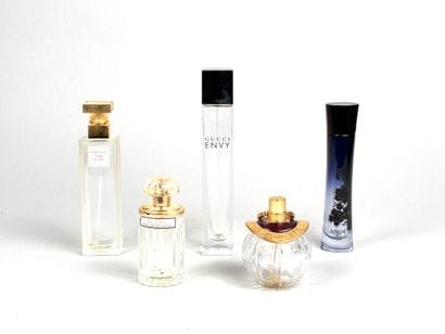 Set of five empty bottles including : 
CELINE,...