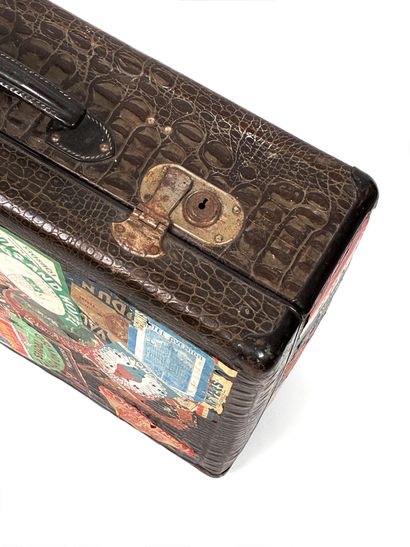 Crocodile-style embossed travel case in brown...