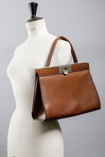 Havana leather handbag with gusset opening,...