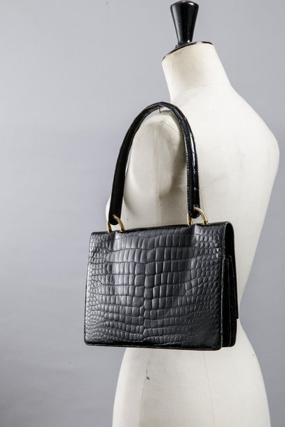 Sac à main en cuir de vache estampé crocodile...