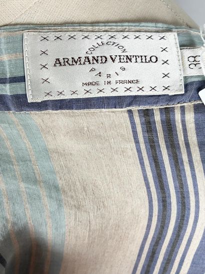 ARMAND VENTILO
Cream and blue striped silk...