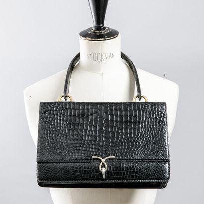 Sac à main en cuir de vache estampé crocodile...