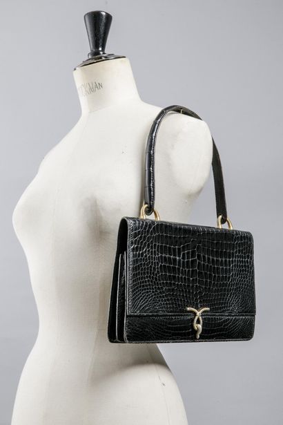 Sac à main en cuir de vache estampé crocodile...