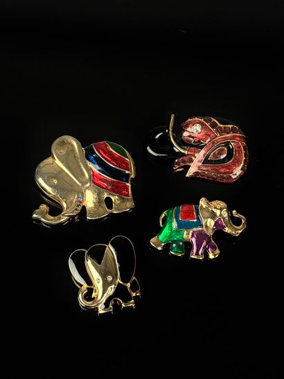 Ensemble de quatre broches figurant des éléphants
Broches...