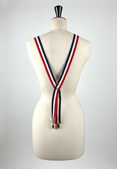 BALMAIN PARIS
Pair of blue white red suspenders...