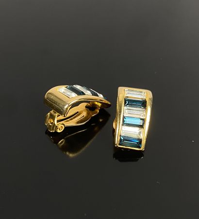 Pair of ear clips in gilded metal with alternating...