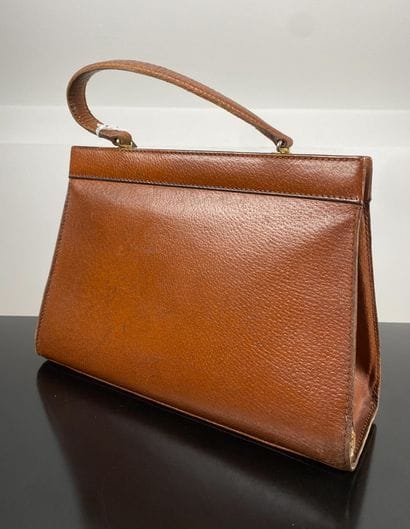 Havana leather handbag with gusset opening,...