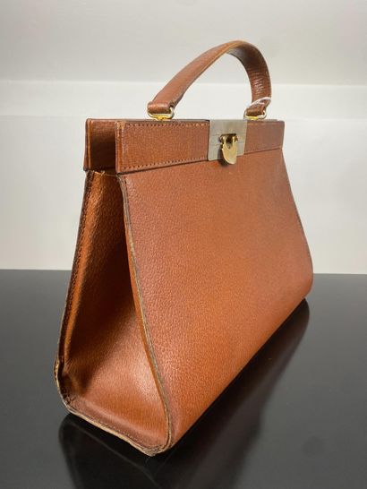 Havana leather handbag with gusset opening,...