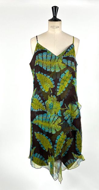 Strapless dress with foliage motif on chocolate...