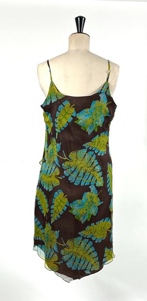 Strapless dress with foliage motif on chocolate...