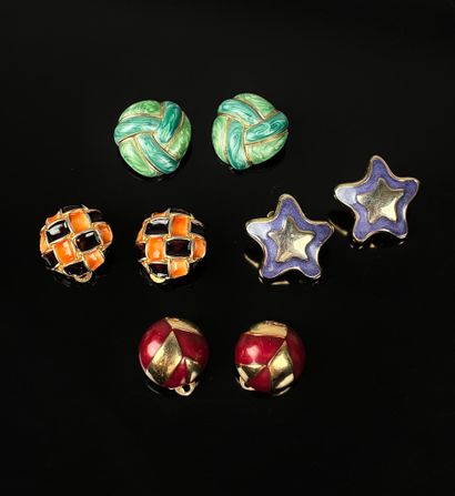 Set of four pairs of enameled and colored...