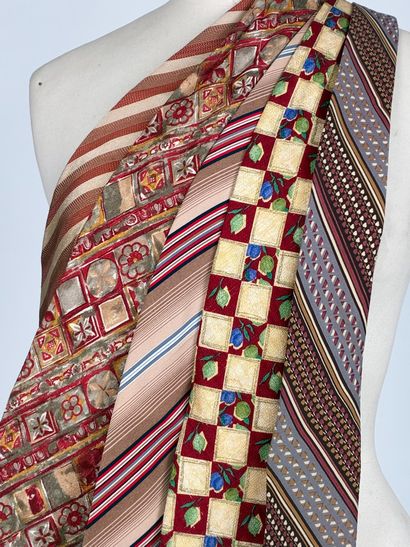 Set of five ties of various brands in burgundy,...