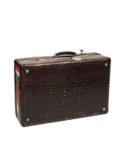 Crocodile-style embossed travel case in brown...