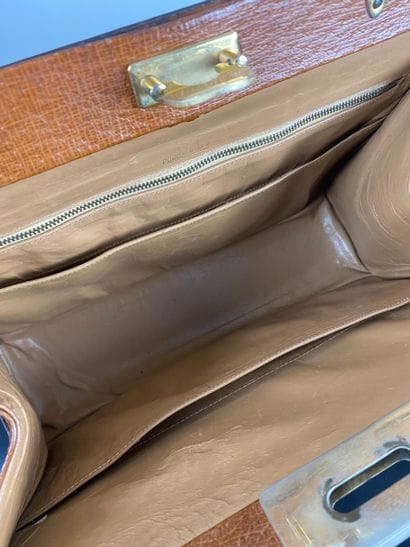 Havana leather handbag with gusset opening,...