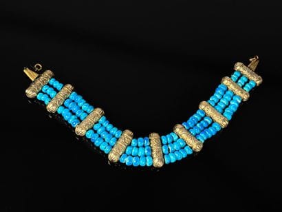 Choker necklace with three strands of blue...