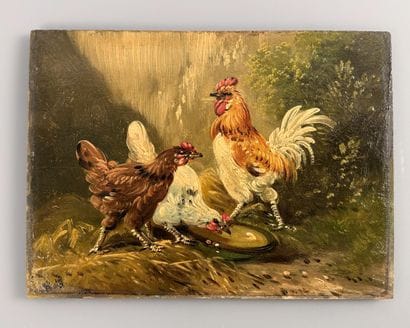 Henry SCHOUTEN (1857/64-1927) 
Trois poules...
